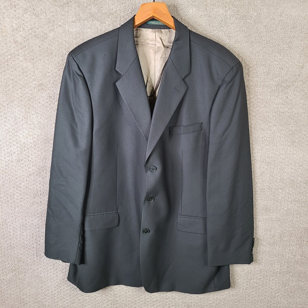Vintage Kasper‎ Jacket Mens 46L Green Blazer Wool 3 Button Suit Coat